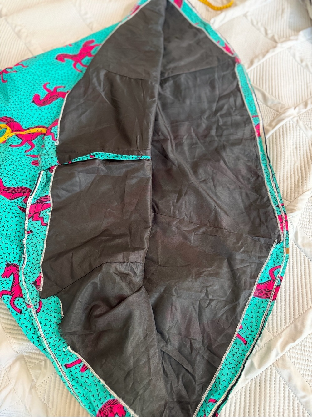 Bright Jade/Teal Blue with Vibrant Pink horses Floor Skimming Silhouette Skirt - Picture 7 of 9